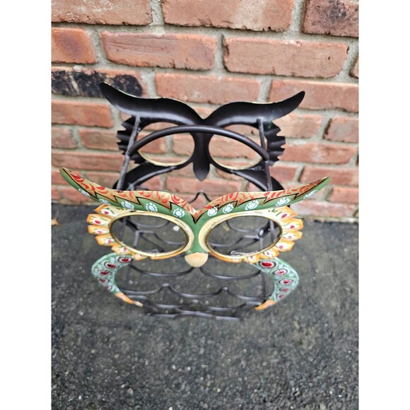 Vintage Owl Metal Wine Rack 9 Bottle Holder Hand Painted 20x15" - Picture 5 of 5